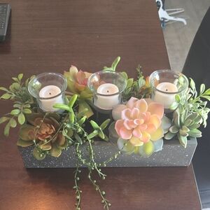 Gray Succulent Candle Holder